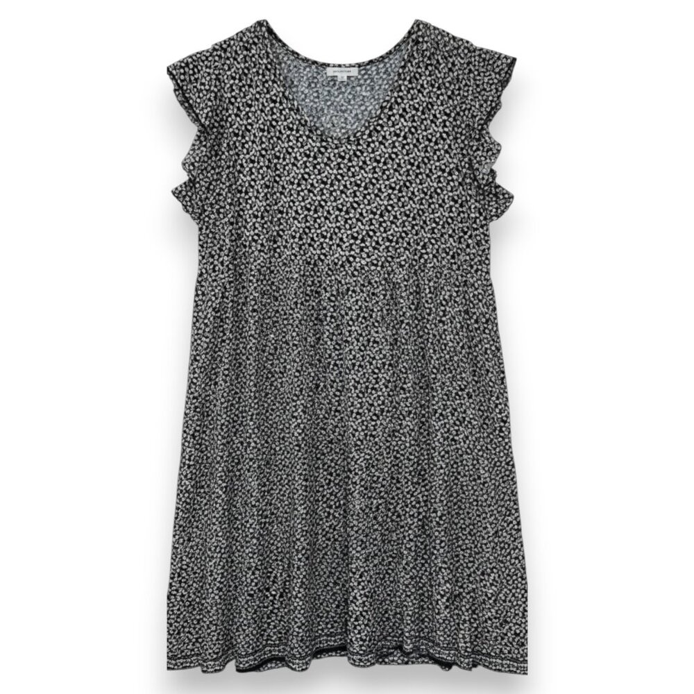 Max Studio Womens 2X Black Tan Leaf Print Flutter Sleeve Tiered V-Neck Dress